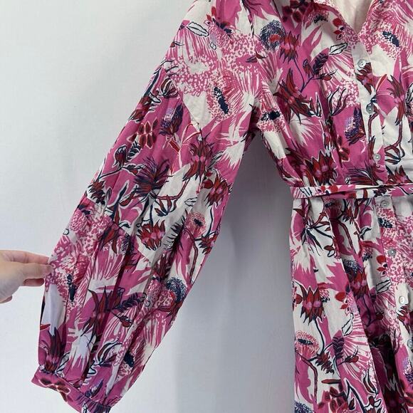 Chufy Ushi Mini Dress Pink Floral Long Sleeve Collared Button Down - Picture 6 of 8